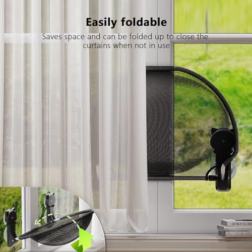 JUNSPOW Cat Window Perch Cordless, Foldable & Stable Cat Beds- Breathable Cat Window Hammock for Overlooking, Sunbathing and Climbing - Maximum Hold Up to 40lb