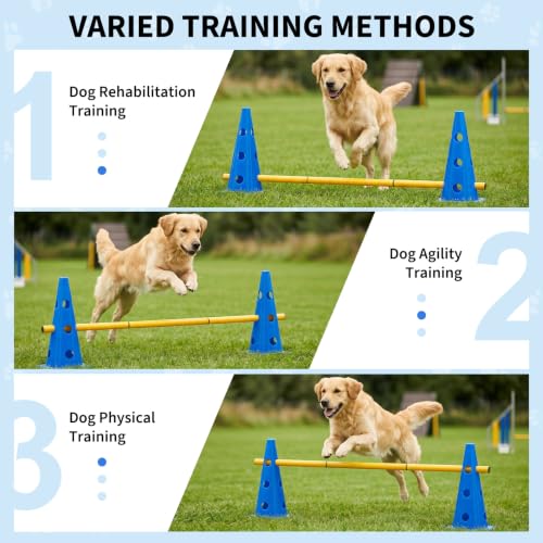 TrailBlaze Dog Agility Equipment Training Set, 12 Pack 32cm Plastic Agility Cones with 6 Adjustable Agility Jump Rods, for Puppy Medium Large Dogs Outdoor Backyard Exercise