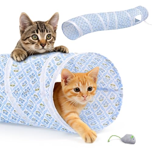 Glittme S-Shape Cat Tunnel, Foldable Cat Tunnels for Indoor Cats - color: Blue Flowers