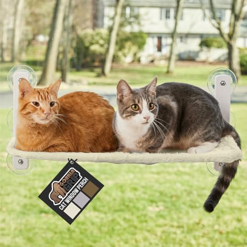 GORILLA GRIP Cat Window Perch, Foldable Cat Window Hammock Bed with 6 Large Suction Cups, Cordless Indoor Wall Shelves, Strong Metal Frame Holds 40lbs, Reversible Washable Sherpa Cover, Large Beige - color: Beige