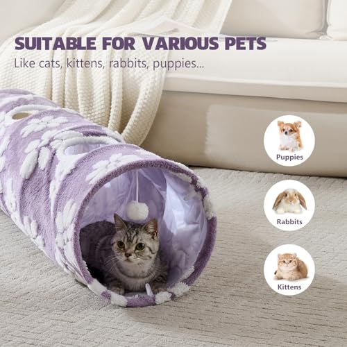 Straight Cat Tunnel for Indoor Cats 47"x12", Purple Flower - color: Purple Flower, size: Straight