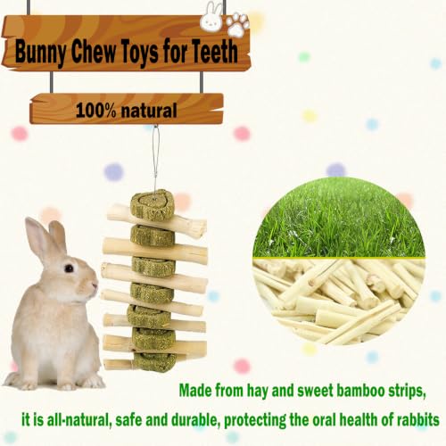 kathson Natural Bunny Toys for Rabbits,4 PCS Hanging Rabbit Chew Toys Treats with Timothy Hay Cakes & Sweet Bamboo Stick,Reduce Boredom,Keep Dental Health,Chewing Toys for Guinea Pigs Bunny Hamster - color: 【Style D】