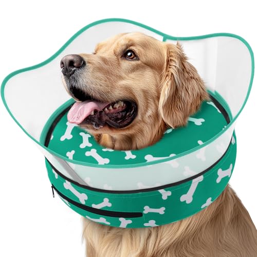 Supet Raised Inflatable Dog Cone Collar to Stop Licking, Soft Dog Cone Alternative After Surgery, Pet Neck Donut Collar for Small Medium Large Dogs - color: T Bone Green, size: S(Neck 7"-9.5")