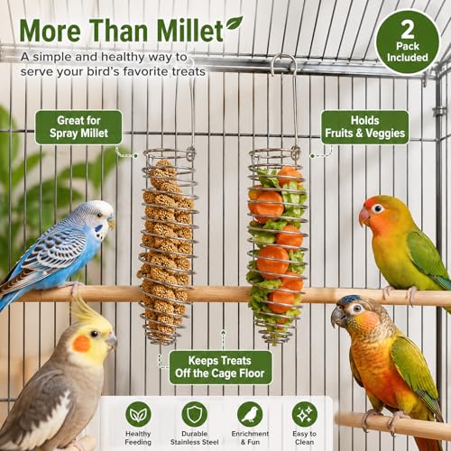 Millet Holder for Bird Cage, 2 Pack Spray Millet Treat Holder