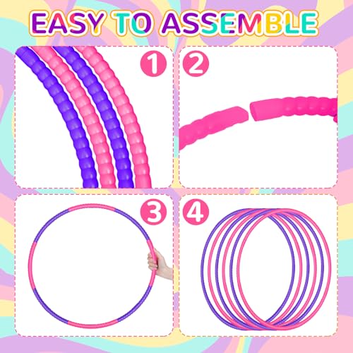 Halloscume 6 Pcs Toy Hoops 28 Inch Detachable Fitness,Rose Red, Purple - color: Rose Red, Purple
