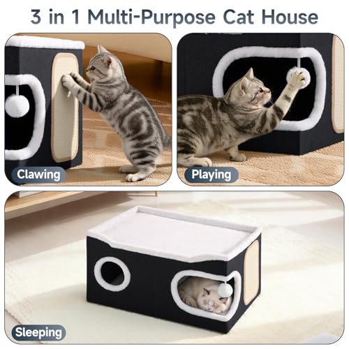 Shikha Extra Large Cat House Bed for Multi Cats with Scratch Pad Black - color: Black, size: Extra Large