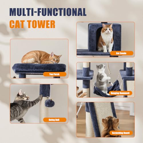 Sweetcrispy 63 Inch Cat Tree Tower with Natural Sisal Scratching Post - color: Dark Grey, size: 63IN