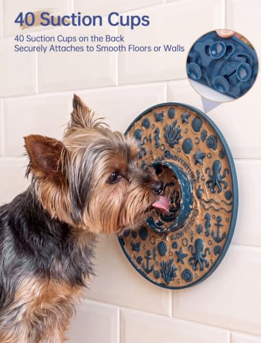 ZooZoo 2-in-1 Dog Lick Mat & Slow Feeder Bowl, Silicone Suction Cups, Blue