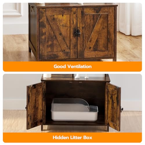 HOOBRO Cat Tree with Litter Box Enclosure for Indoor, Wooden Cat Condo with Scratching Posts, Hidden Litter Box Furniture, All-in-One Cat House, Rustic Brown FG15MZ03 - color: Rustic Brown