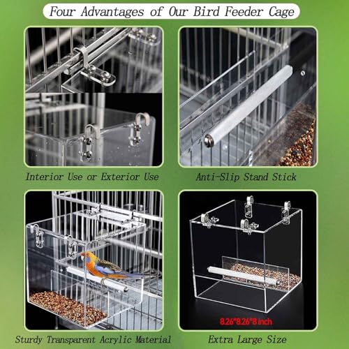 Automatic Acrylic Bird Feeder for Cage, No Mess Bird Feeder for Cage - size: XL