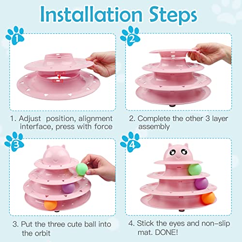 UPSKY 20 PCS Cat Toys Set with Teaser, Mice, Spring, and Various Ball Toys - color: B-Pink