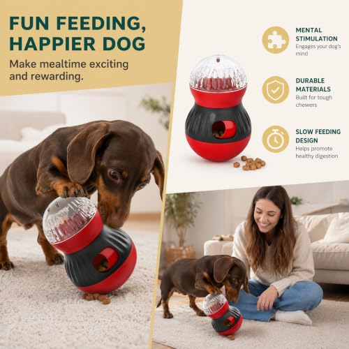 Dog Puzzle Toy, Tumbler Slow Feeder with Adjustable Kibble Release