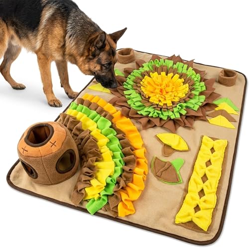 Interactive Dog Snuffle Mat for Slow Feed & Digestion Support - Large 31×24 in, Multicolor Mat with Washable Fleece, Non-Slip Backing - Mental Stimulation & Puzzle Toys for Dogs of All Breeds - color: Geometric and floral pattern