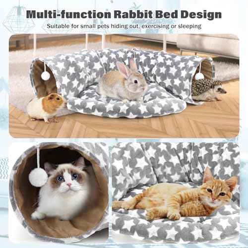 BWOGUE Bunny Tunnel Bed, 2-in-1 Collapsible Rabbit Tunnel Hideout with Mat - color: Greystar