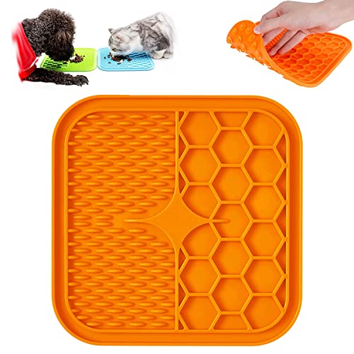 Lick Mat for Dogs, Dog Lick Mat with Suction Cups for Anxiety, Peanut Butter Dog Licking Mat Slow Feeder Dispensing Treater Lick Pad for Dogs Cats Grooming Bathing and Training (Small Orange) - color: Small Orange