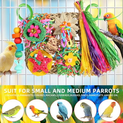 Bird Toys, Parakeet Toys Bird Foraging Toys Grass Mat Climbing Wall for Parakeet,Parrot,Cockatiel,Conure,Lovebird,Budgie Cage Small to Medium Birds (Warm Sun) - color: Warm Sun