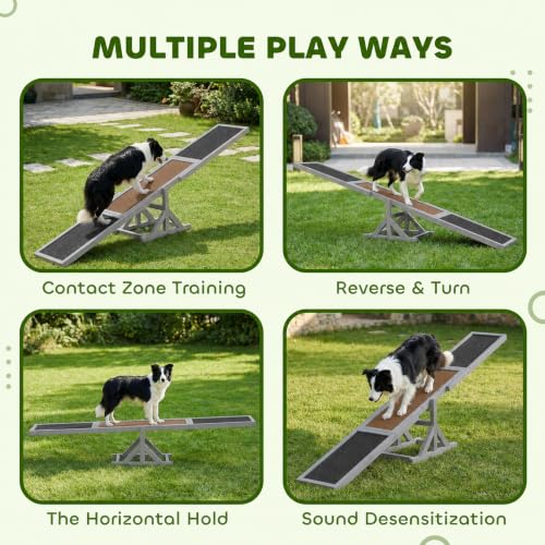 PawHut Wooden Dog Agility Seesaw for Exercise 71" L x 12" W x 12" H Gray - color: Grey, size: 70.75" x 11.75" x 11.75"