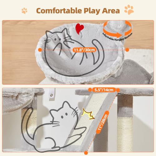 Taoqimiao Cat Tree, 38.5In Cat Tower for Indoor Cats, Suitable for Kittens - color: Light Gray, size: 38.5 Inches