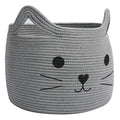 Large Woven Rope Cat Toy Basket with Cat Face Design, Grey - color: Gray, size: 15.7"W x 11.8"H