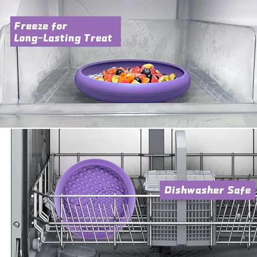 Dog Lick Bowl, Non-Slip Lick Mat Slow Feeder for Dogs & Cats - color: Purple, size: Large