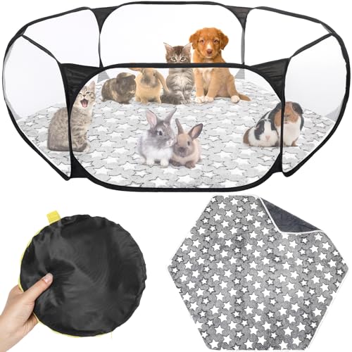 VitalCozy Guinea Pig Playpen with Mat Small Animal, Black, Star - color: Black