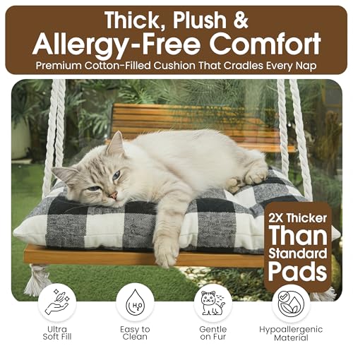 Cat Window Perch, Indoor Hammock Bed with Solid Pine Wood, 4 Industrial-Grade Suction Cups, Window Hammock with Soft Cushion for Cats, Space Saving Design - color: Black/white