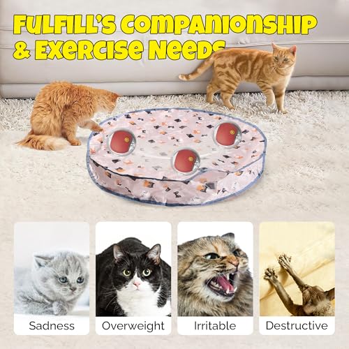 Brylex Interactive Cat Toys, Motion-Activated Rolling Ball with Play Mat, Automatic Hide-and-Seek Game, Fast & Slow Modes, USB Rechargeable Cat Enrichment Toy, 28" Play Mat - color: Peach