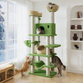 SHA CERLIN 82" Handmade Rattan Cat Tree Tower, Multi-Level Activity Center with Sisal Scratching Posts, Plush Condo, Wicker Perches & Hammock, Large Indoor Cat Playground, Green