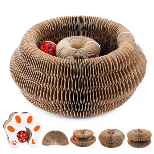 1 Pack Interactive Cat Scratch Toys with Bell Ball, Magic Organ Kitty Scratching Board for Indoor Cats Toys & Grinding Claw - color: Brown-1Pack