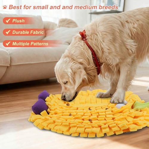 Snuffle Mat for Dogs, Plush Enrichment Feeding Mat for Mental Stimulation, Puppy Chew Mat to Keep Them Busy, for All Breeds Sizes, Yellow, 1 Pc