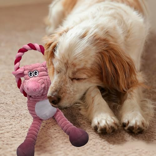 Plush Wrinkled Squeaky Dog Toy,2-Pack The Best Durable Teething Puppy Rope Chew Toy Keeps Them Busy Playing Hide-and-Seek Suitable for Puppy, Medium Dogs and Large Dogs (Pink & Gray) - color: Pink & Gray