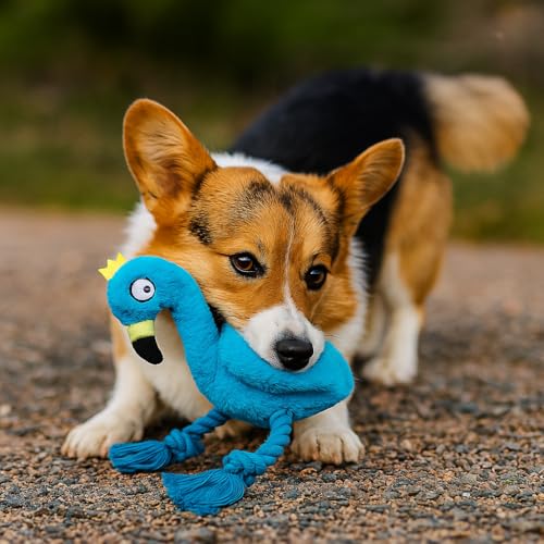 Flamingo Dog Toy, Squeaky Plush Rope Toy for Tug and Play - color: Blue Flamingo