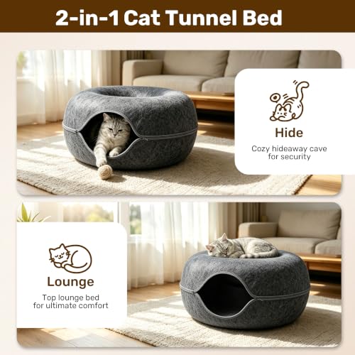 Jumbo Peekaboo Cat Cave Donut Tunnel 26" for Large Cats, Dark Grey - color: Dark Grey, size: Jumbo