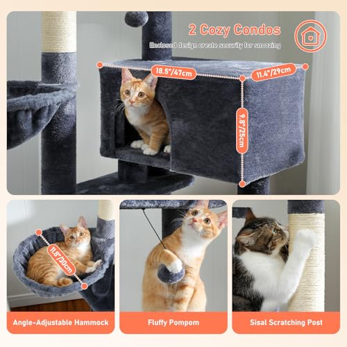 Cat Tree for Indoor Cats, 56.3" Multi-Level Cat Tower with 2 Condos - color: Dark Grey, size: 56 Inches