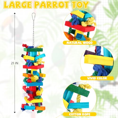 Soulchen 4 Pcs Extra Large Bird Parrot Toy Set, Natural Wooden Chewing Toy - style: Wooden Block