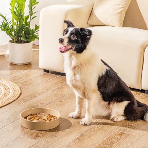 vancasso Ceramic Slow Feeder Dog Bowls, 3 Cups Puzzle Dish for Large Breeds - color: Khaki, size: L - 3 Cups
