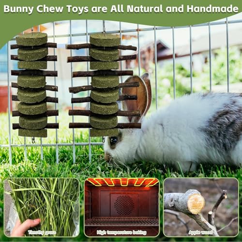 kathson 6 PCS Bunny Chew Toys for Teeth Grinding, Chinchilla Treats Organic Bamboo Sticks Natural Fruitwood Branches for Rabbits Guinea Pigs Hamsters (Fruitwood Sticks+Alfalfa Cakes) - size: 6PCS