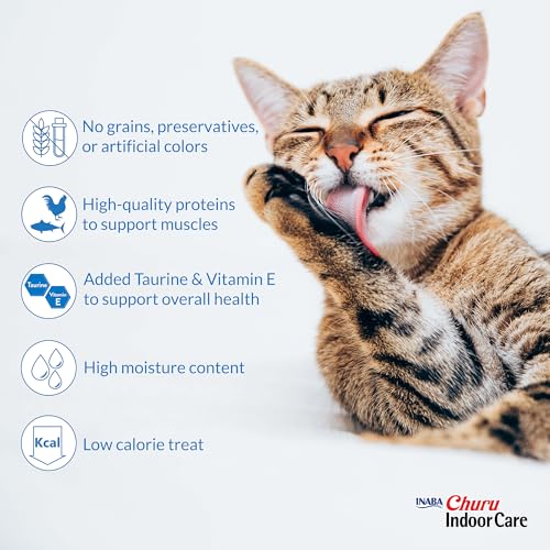 INABA Churu Indoor Care for Hairball Control, Functional Lickable Cat Treat with Taurine & Green Tea Extract, 0.5oz Each, 24 Tubes Total, Chicken Recipe - size: 1 Count (Pack of 24)