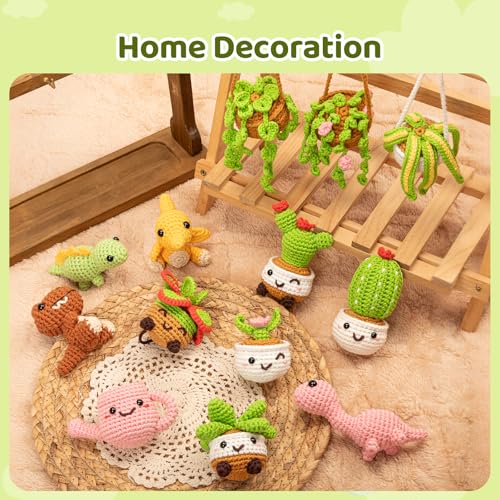 Mewaii Crochet Kit for Beginners, 9 Pack Plant Kit Craft Set - color: Green,Brown, White and Pink