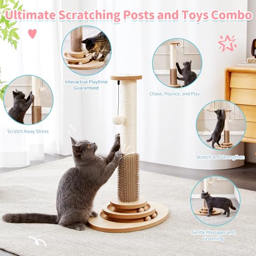 Made4Pets Cat Scratching Post for Indoor Cats with Self Groomer, 23" - size: 23"H