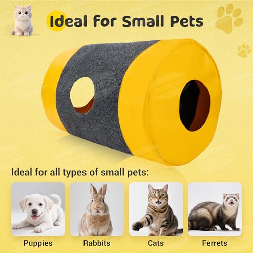 Cat Play Bag Collapsible Cat Tunnel Activity Center Mat Play Rug - color: M Gray+Yellow
