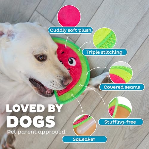 Outward Hound Tough Skinz Durable Chew Squeaky Dog Toy, Watermelon, 9.8" - color: Watermelon, size: Medium