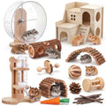 18 Pcs Hamster Cage Accessories, Silent Hamster Wheel 15 Toys Set - style: Natural Log Style
