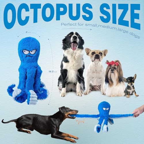 Large Dog Toys, Squeaky Dog Toy, Stuffed Crinkle Blue Octopus Toys 2 Pack - color: 2 Pack Blue Octopus