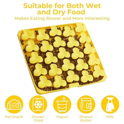 Puzzle Feeder Snuffle Mat for Dogs, Lick Mat to Slow Down Eating, Puzzle Toys for Large and Medium Breed Dogs, Silicone Bowls for Dry, Wet, Raw Food, Yellow
