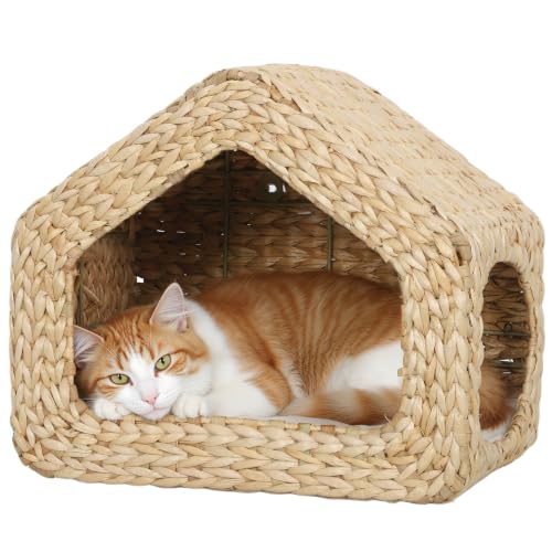 PawHut Wall Mounted Cat House Washable Cushion Indoor Kittens Natural