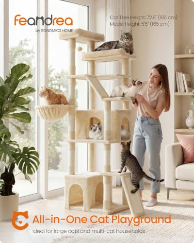 Feandrea Large Cat Tree, 72.6" Tall Sturdy Cat Tower for Indoor, Beige - color: Beige