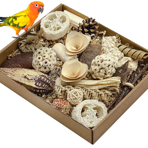 Natural Bird Toy Foraging Parrot Shredding Toys Box Conure Chewing Toys for Cockatiel Lovebird Parakeet Budgie Small-Medium Birds (Nature Color) - color: Nature Color