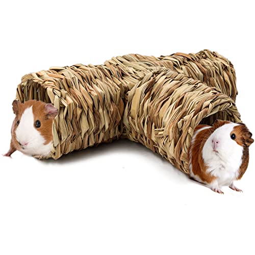 BWOGUE Hamster Grass Tunnel Toy, Guinea Pig Grass Tunnel, 4-Way Hideaway