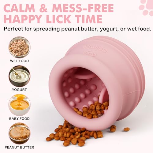 Treat Dispensing Dog Toy, Long-Lasting Interactive Puzzle Toys for Dogs, Stuffable Dog Enrichment Frozen Lick Treat Toy for Boredom, BPA Free Silicone Fetch Catch Chew Toy (Pink,S) - color: Pink, size: S